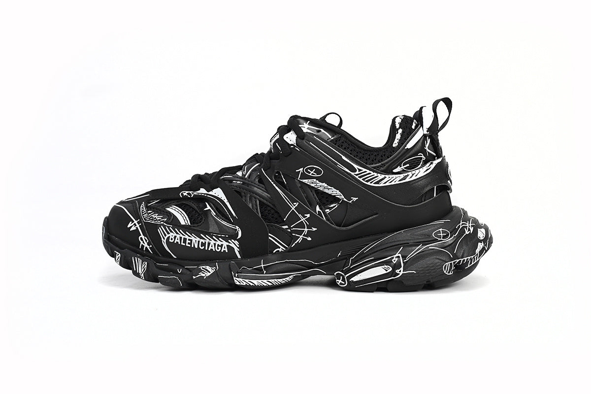 Balenciaga Track Sneakers "Black White Sketch"-retro thick sole dad shoes，Women's Shoe Sale / Men's Shoe Sale