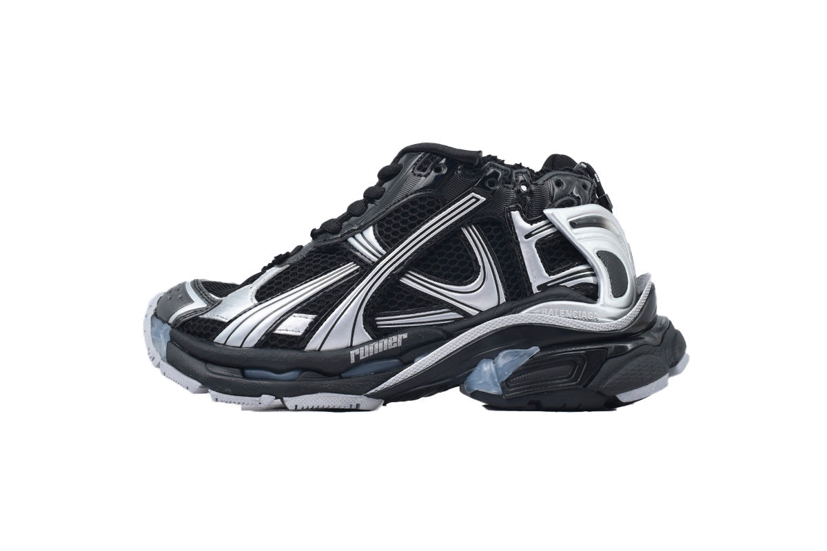 Balenciaga Runner Sneakers Black Silver "Black/Silver" Mesh Chunky Mid Top Trainer