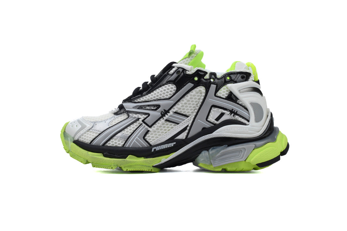 Balenciaga Runner Sneakers "White Black Fluorescent Green"-retro thick sole dad shoes，Women's Shoe Sale / Men's Shoe Sale