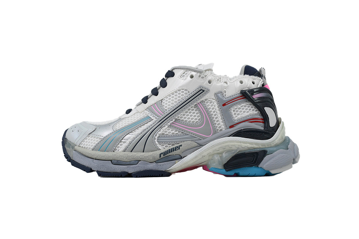 Balenciaga Runner Sneakers Men Women "White Silver Pink Blue"-retro thick sole dad shoes，Women's Shoe Sale / Men's Shoe Sale