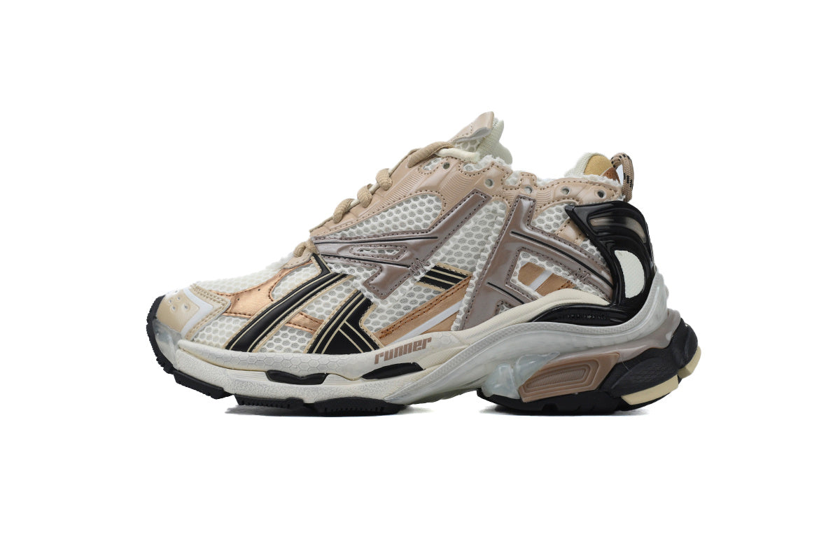 Balenciaga Runner Sneakers Men Women "White Beige Bronze"-retro thick sole dad shoes，Women's Shoe Sale / Men's Shoe Sale