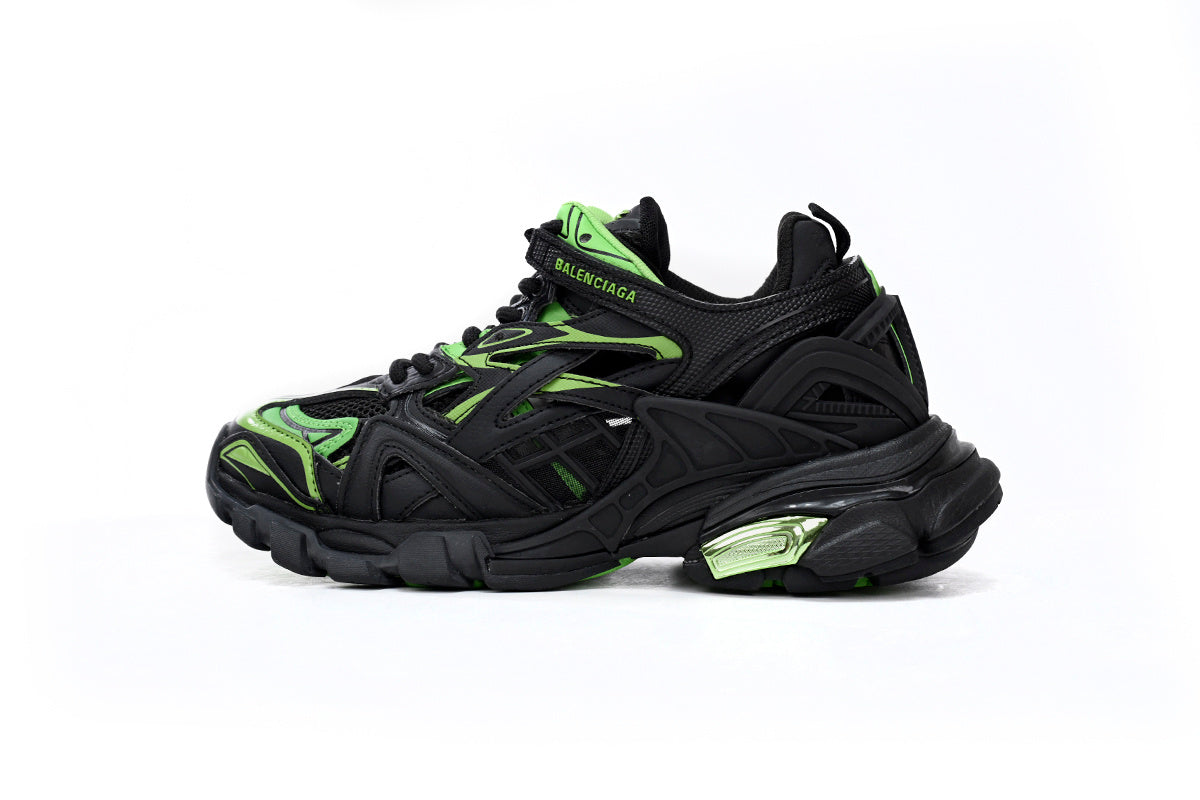Balenciaga Track 2 Open Sneakers "Black Fluorescent Green"-retro thick sole dad shoes，Women's Shoe Sale / Men's Shoe Sale