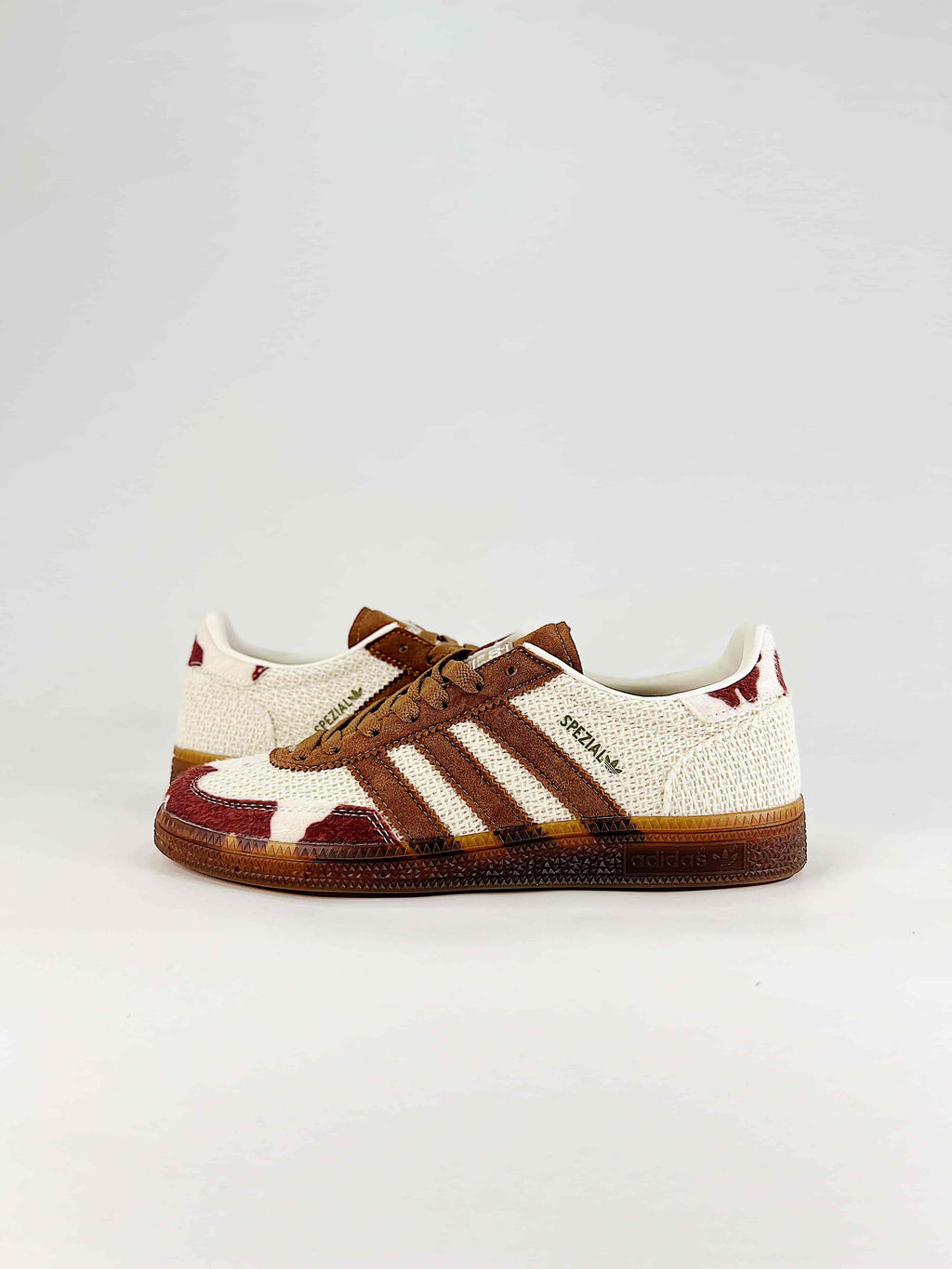 Adidas Handball Spezial Cow Print Mesh Suede Sneakers "Cream Brown Burgundy"-Classic sneakers，Adidas Women's Shoe Sale / Men's Shoe Sale