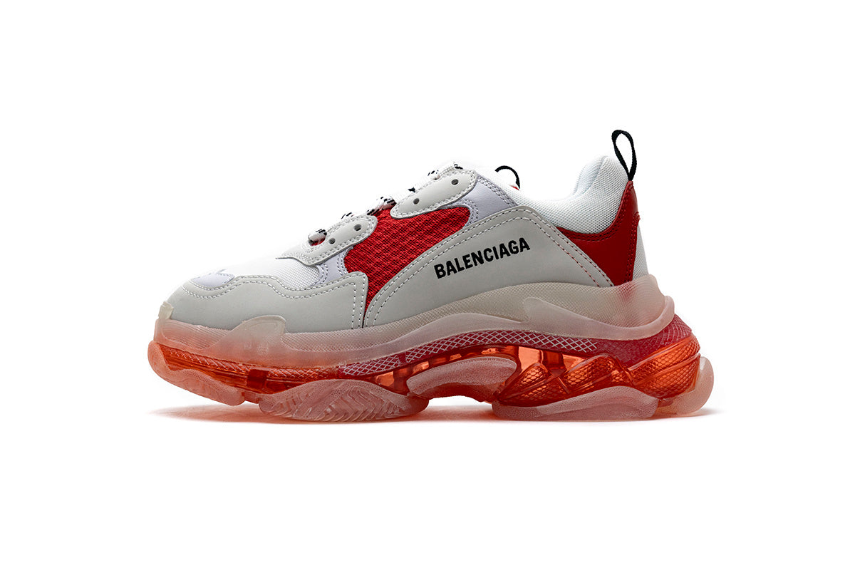 Balenciaga Triple S Clear Sole Sneakers "White Red"-retro thick sole dad shoes，Women's Shoe Sale / Men's Shoe Sale
