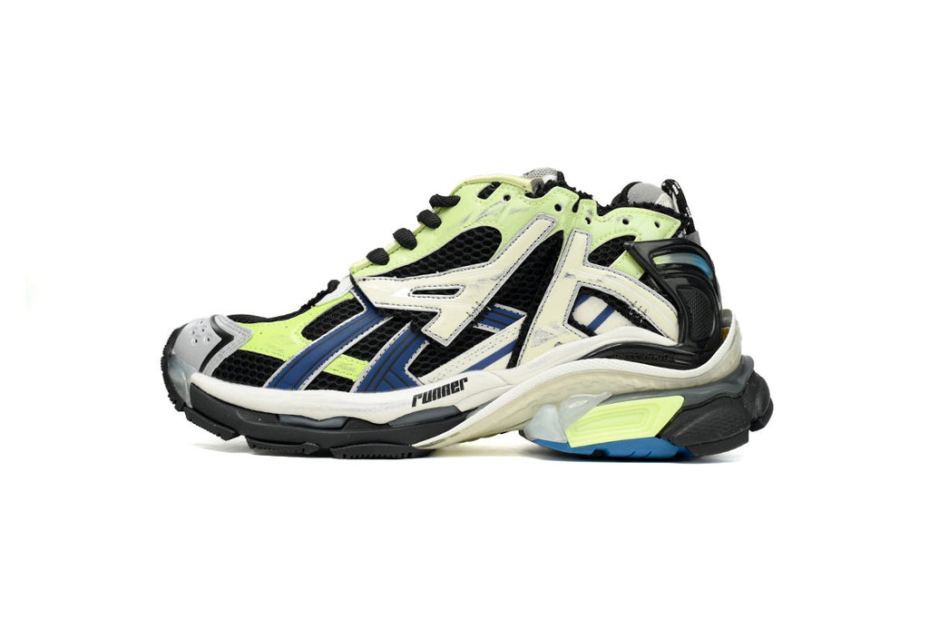 Balenciaga Runner Series Sneakers "Black Fluorescent Green Blue"-retro thick sole dad shoes，Women's Shoe Sale / Men's Shoe Sale