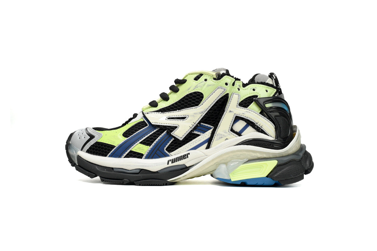 Balenciaga Runner Series Sneakers "Black Fluorescent Green Blue"-retro thick sole dad shoes，Women's Shoe Sale / Men's Shoe Sale