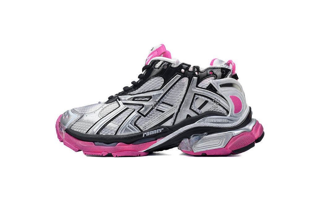 Balenciaga Runner Mid Sneakers "Silver Black Pink" Mesh Chunky Mid Top Trainer