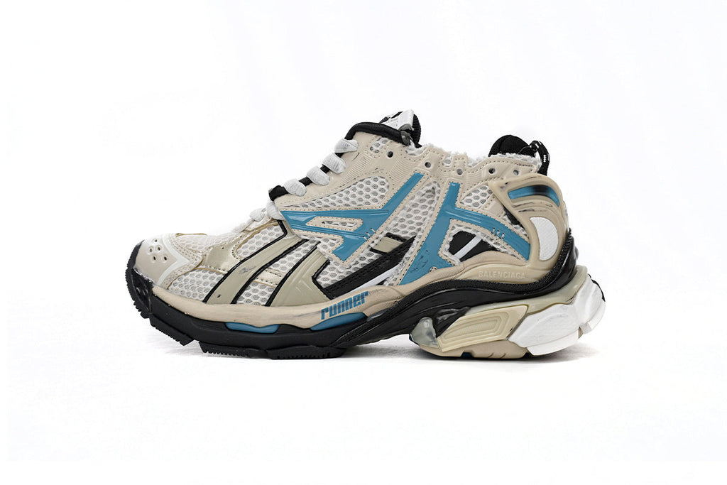 Balenciaga Runner Mid Sneakers Beige Blue Mesh "Beige Blue" Chunky Mid Top Trainer