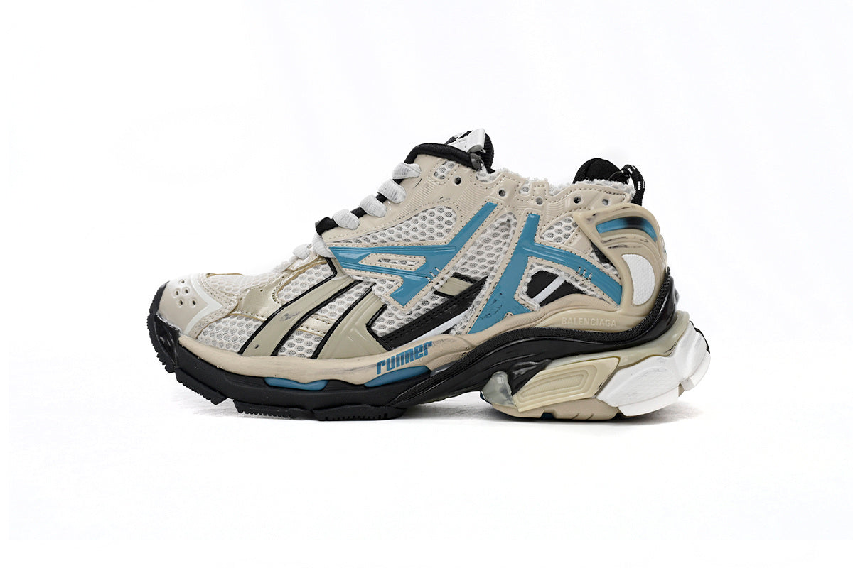 Balenciaga Runner Mid Sneakers Beige Blue Mesh "Beige Blue" Chunky Mid Top Trainer