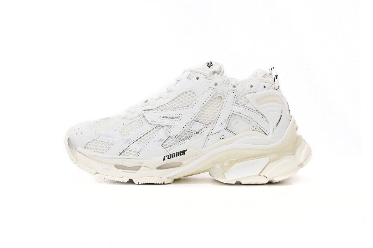 Balenciaga Runner Mid Sneakers White Mesh Worn Effect Chunky Mid Top Trainer