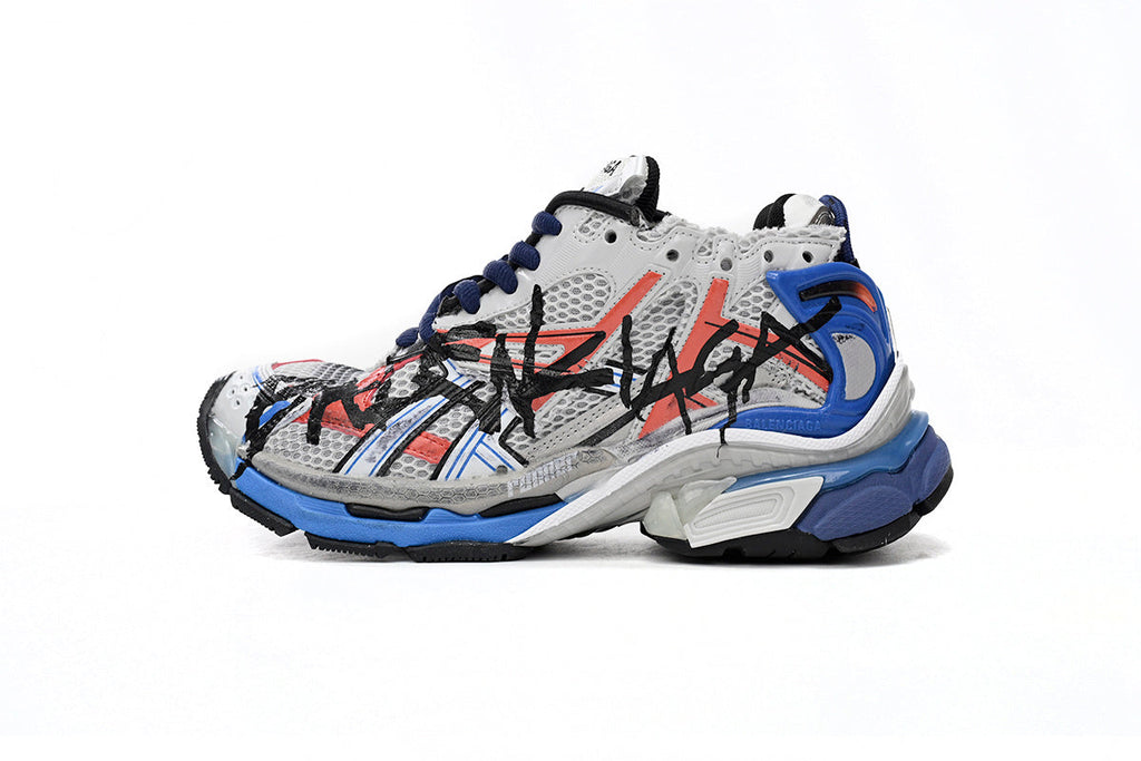 Balenciaga Runner Graffiti Sneakers "Grey Red Blue"-retro thick sole dad shoes，Women's Shoe Sale / Men's Shoe Sale