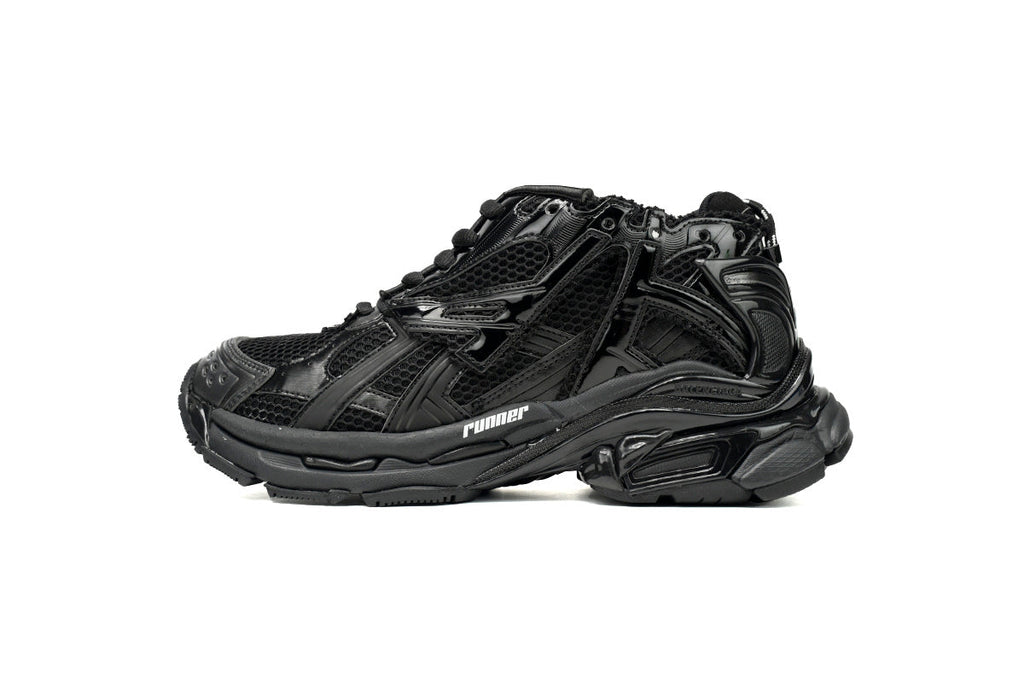 Balenciaga Runner Mid Sneakers Black Mesh Shiny Chunky Mid Top Trainer