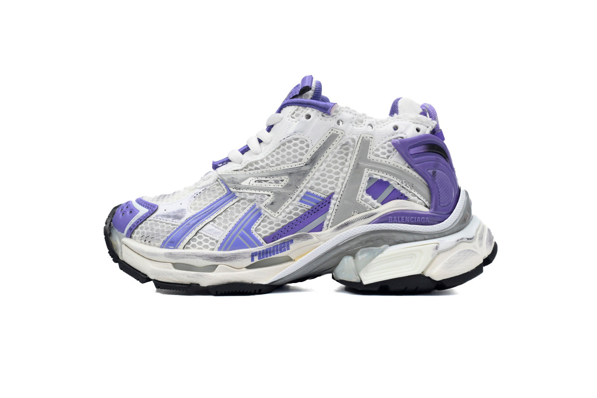 Balenciaga Runner Sneakers "White Purple Grey"-retro thick sole dad shoes，Women's Shoe Sale / Men's Shoe Sale