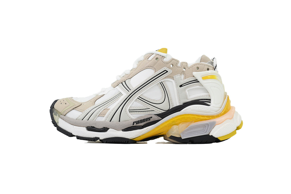 Balenciaga Runner Sneakers "White Beige Yellow"-retro thick sole dad shoes，Women's Shoe Sale / Men's Shoe Sale