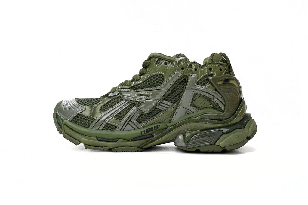 Balenciaga Runner Mid Sneakers Army Green Mesh "Army Green" Chunky Mid Top Trainer