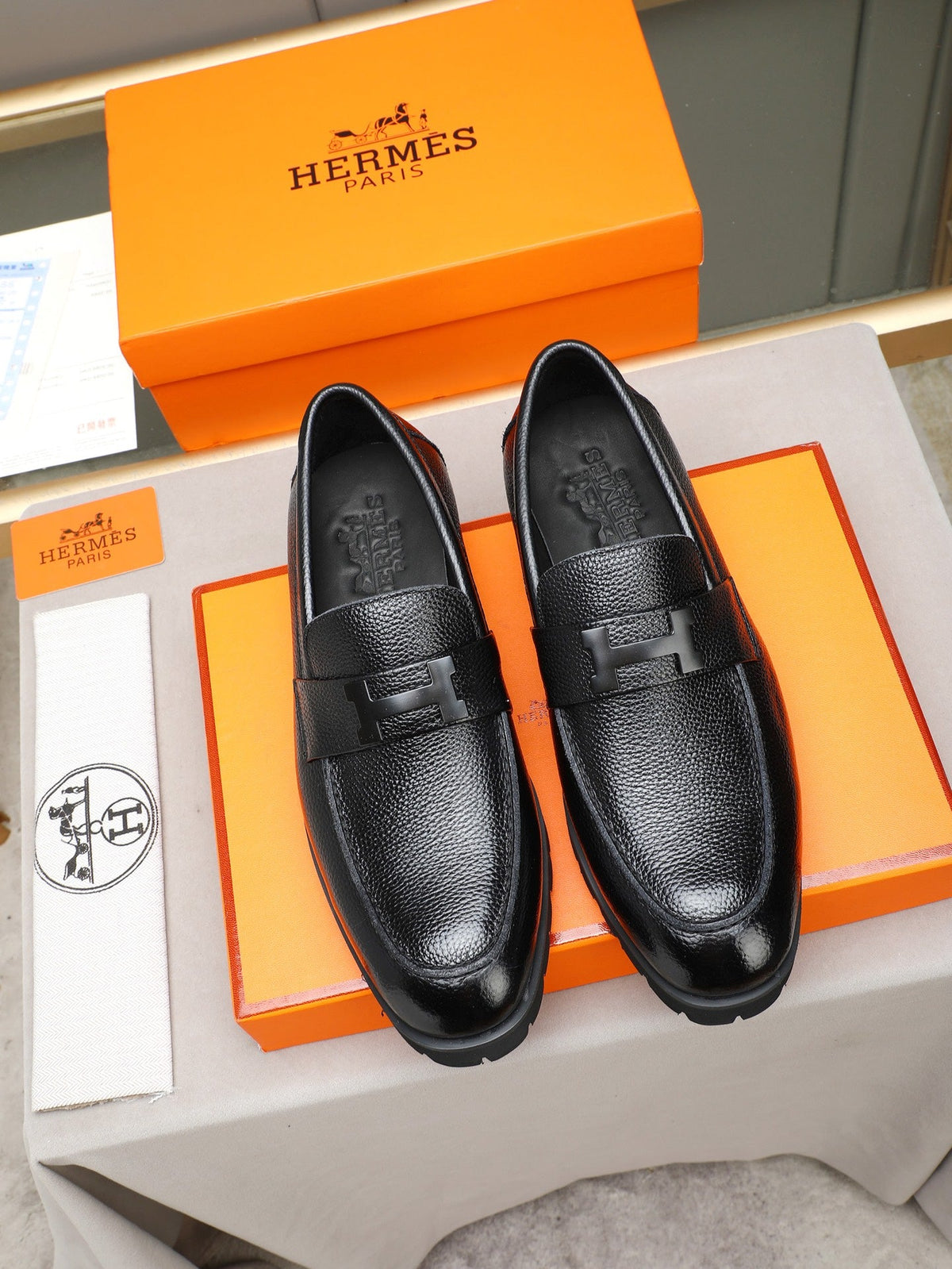 Hermès Trait Loafer "Black" Grain Leather Men Thick Sole Loafers