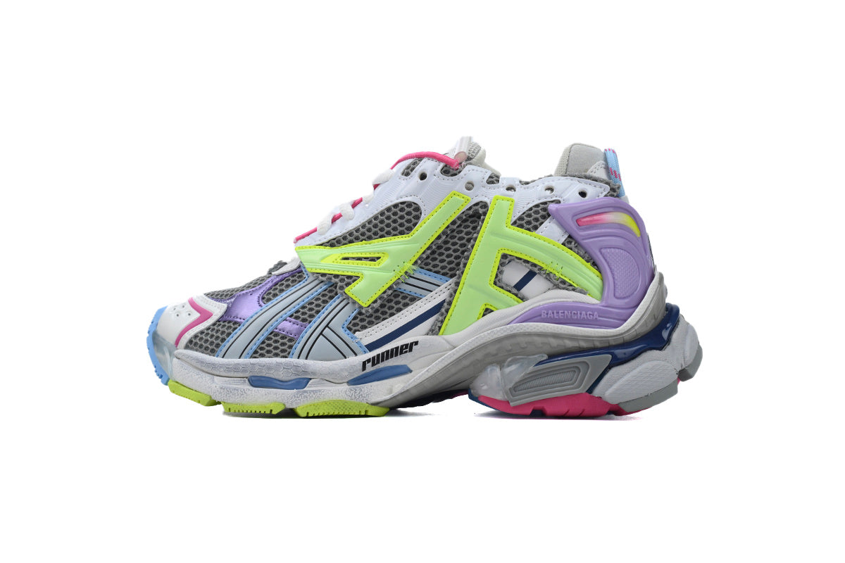 Balenciaga Runner Sneakers "Grey Purple Neon Green"-retro thick sole dad shoes，Women's Shoe Sale / Men's Shoe Sale
