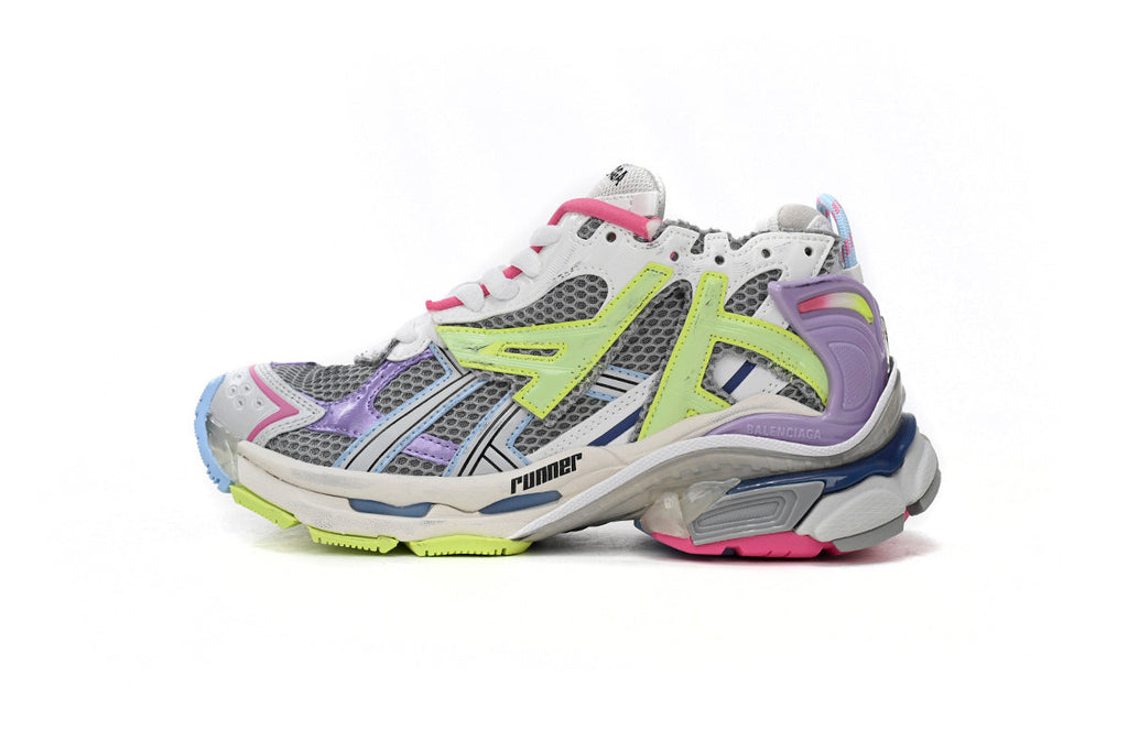 Balenciaga Runner Sneaker "Grey Purple Pink Neon Green"-retro thick sole dad shoes，Women's Shoe Sale / Men's Shoe Sale