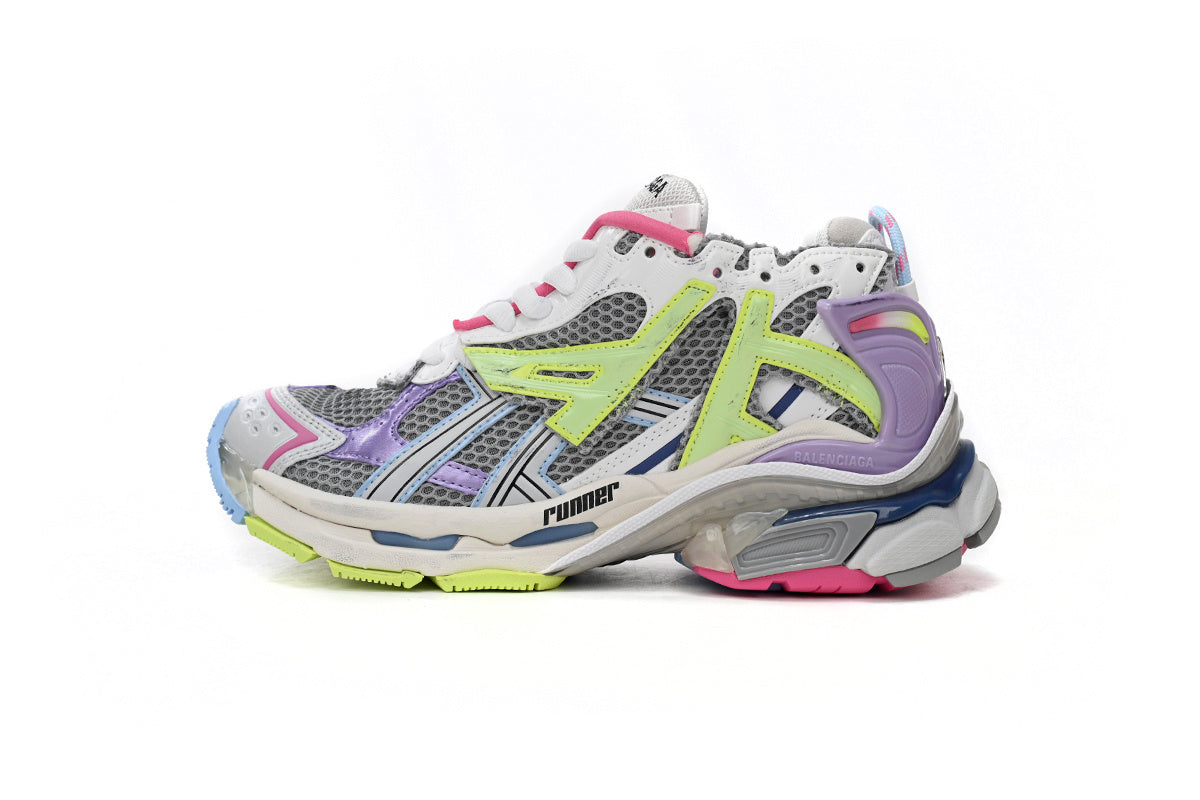 Balenciaga Runner Sneaker "Grey Purple Pink Neon Green"-retro thick sole dad shoes，Women's Shoe Sale / Men's Shoe Sale