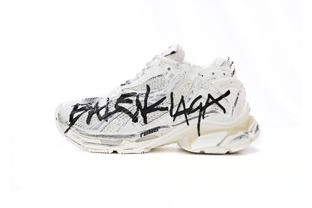 Balenciaga Runner Graffiti Sneaker "White Black"-retro thick sole dad shoes，Women's Shoe Sale / Men's Shoe Sale