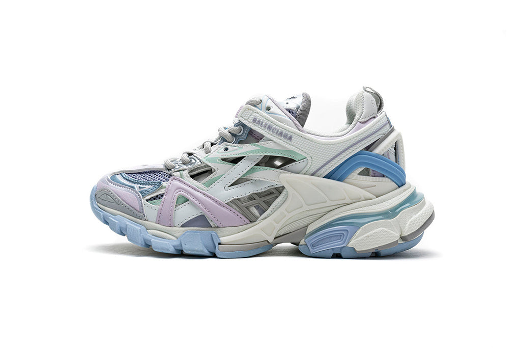 Balenciaga Track 2 Open Sneakers "White Light Blue Lavender"-retro thick sole dad shoes，Women's Shoe Sale / Men's Shoe Sale