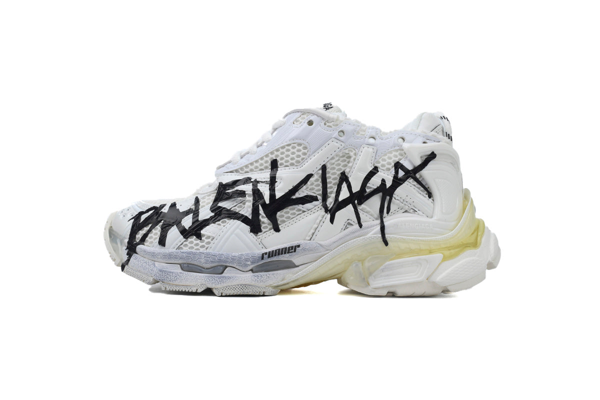 Balenciaga Runner Graffiti Sneakers "White Black"-retro thick sole dad shoes，Women's Shoe Sale / Men's Shoe Sale