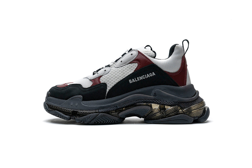 Balenciaga Triple S Sneakers "Black White Burgundy"-retro thick sole dad shoes，Women's Shoe Sale / Men's Shoe Sale