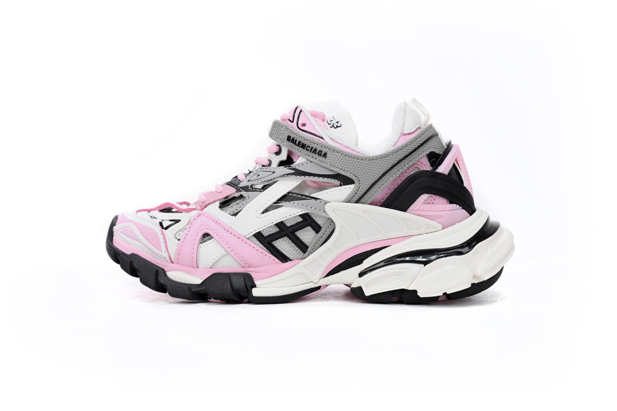 Balenciaga Track 2 Open Sneakers "Pink Grey White"-retro thick sole dad shoes，Women's Shoe Sale / Men's Shoe Sale