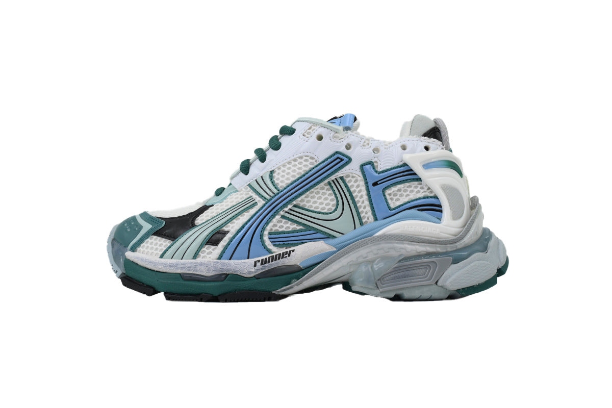 Balenciaga Runner Sneakers "White Green Blue"-retro thick sole dad shoes，Women's Shoe Sale / Men's Shoe Sale