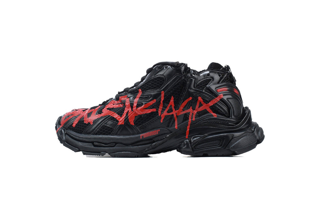 Balenciaga Runner Series Graffiti Sneakers "Black Red"-retro thick sole dad shoes，Women's Shoe Sale / Men's Shoe Sale