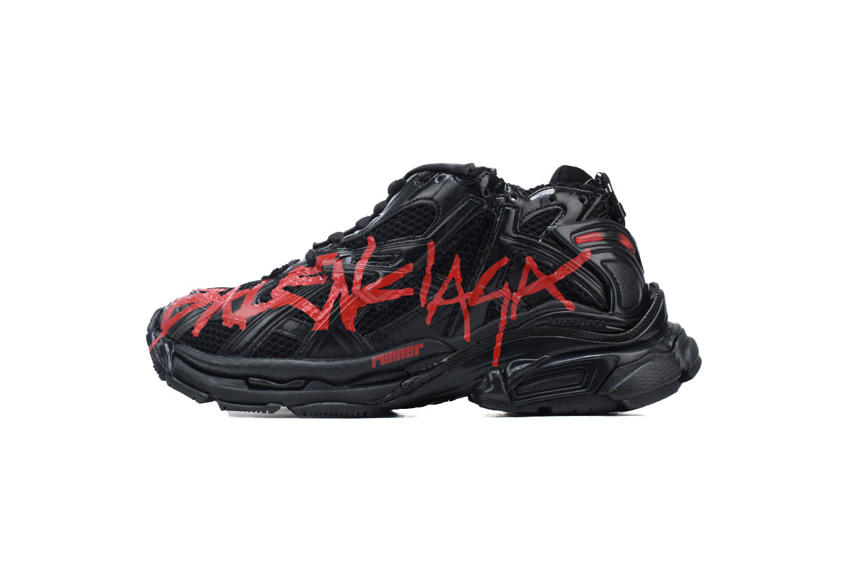 Balenciaga Runner Series Graffiti Sneakers "Black Red"-retro thick sole dad shoes，Women's Shoe Sale / Men's Shoe Sale