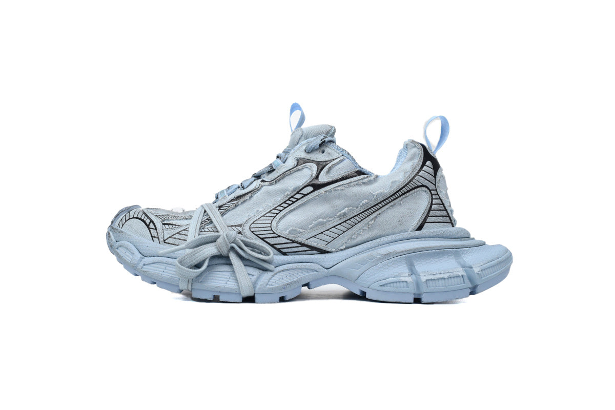 Balenciaga 3XL Destroyed Canvas Sneaker "Light Blue"-retro thick sole dad shoes，Women's Shoe Sale / Men's Shoe Sale