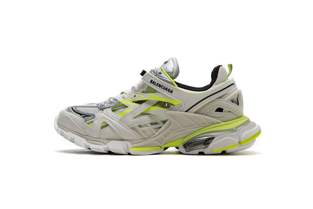 Balenciaga Track 2 Open Sneakers "White Fluo Yellow"-retro thick sole dad shoes，Women's Shoe Sale / Men's Shoe Sale