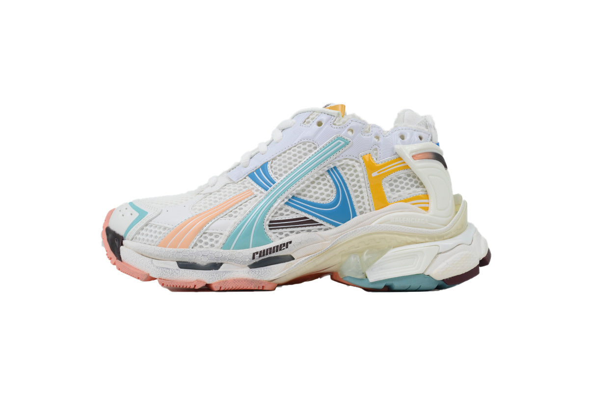 Balenciaga Runner Sneakers "White Blue Yellow"-retro thick sole dad shoes，Women's Shoe Sale / Men's Shoe Sale