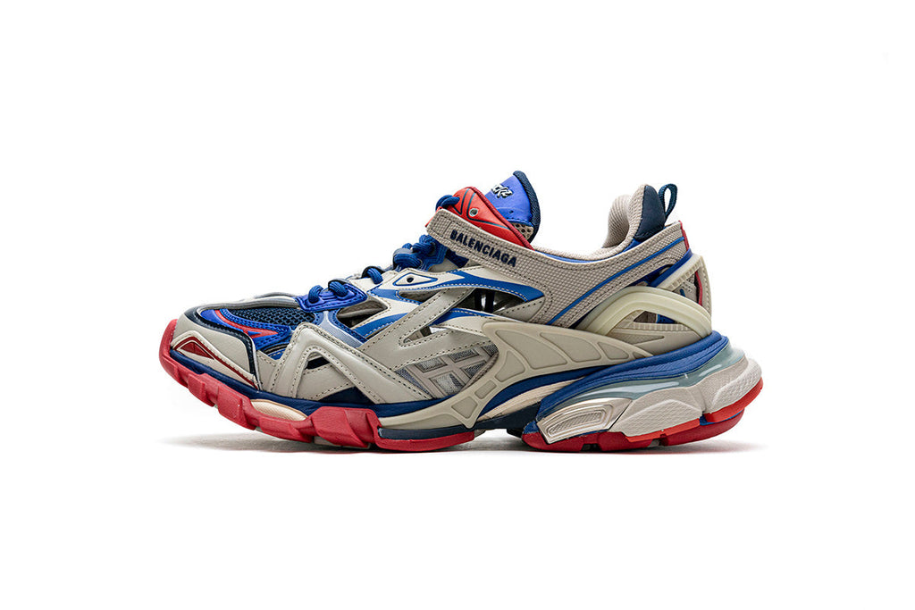 Balenciaga Track 2 Open Sneakers "Beige Blue Red"-retro thick sole dad shoes，Women's Shoe Sale / Men's Shoe Sale