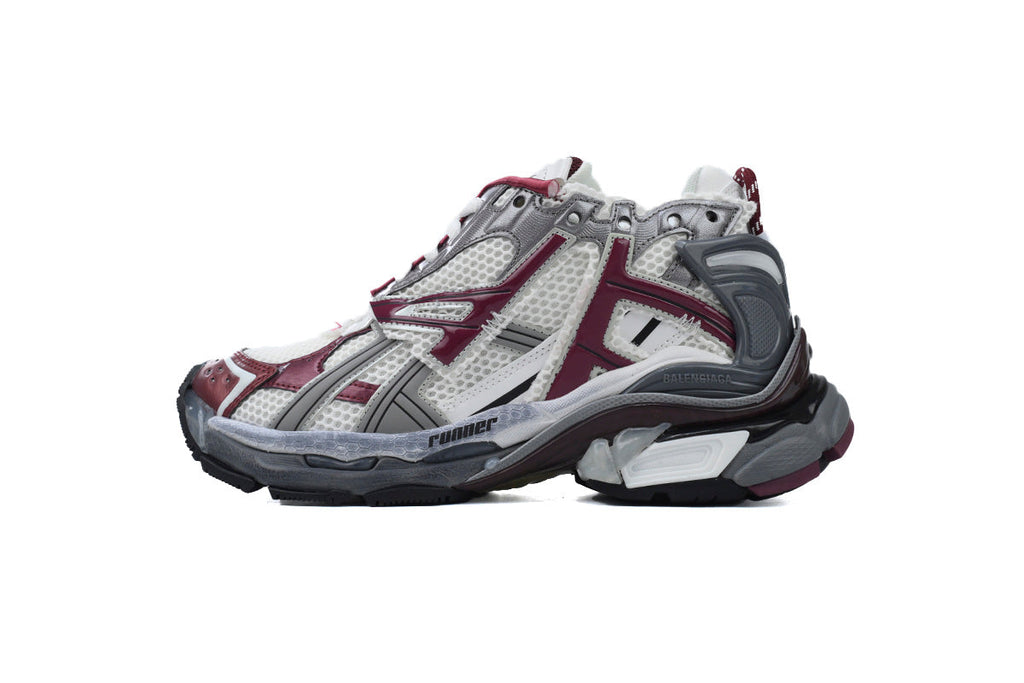 Balenciaga Runner Sneakers "White Burgundy Grey"-retro thick sole dad shoes，Women's Shoe Sale / Men's Shoe Sale