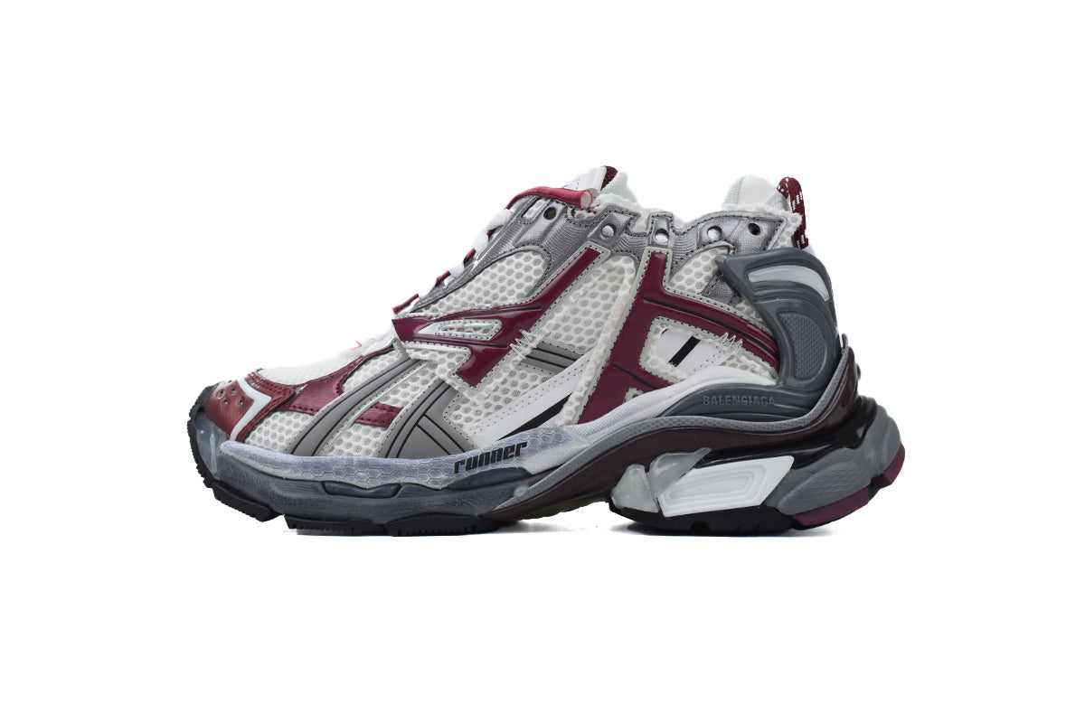 Balenciaga Runner Sneakers "White Burgundy Grey"-retro thick sole dad shoes，Women's Shoe Sale / Men's Shoe Sale