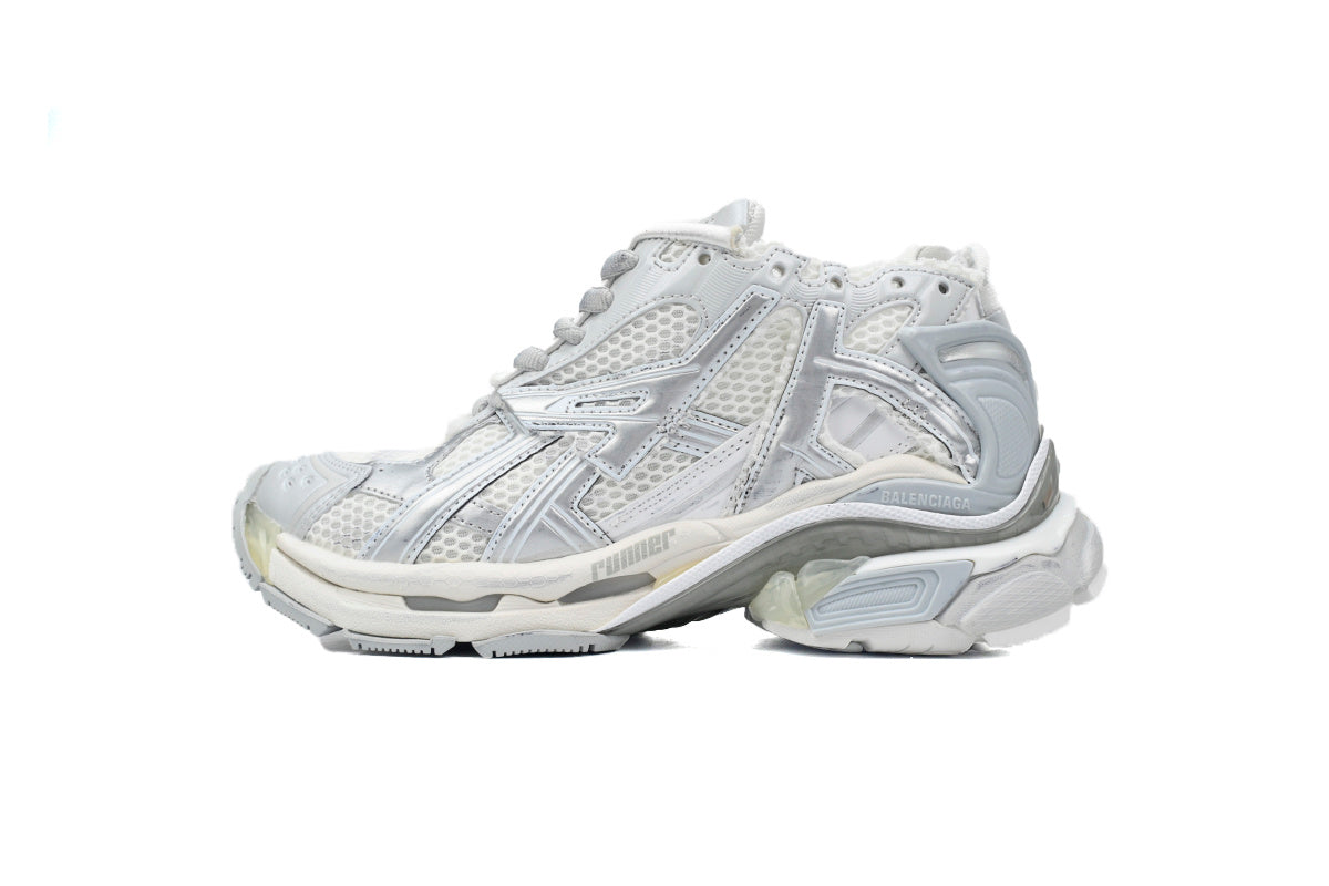Balenciaga Runner Mid Sneakers Silver White Mesh "Silver Metallic" Chunky Mid Top Trainer