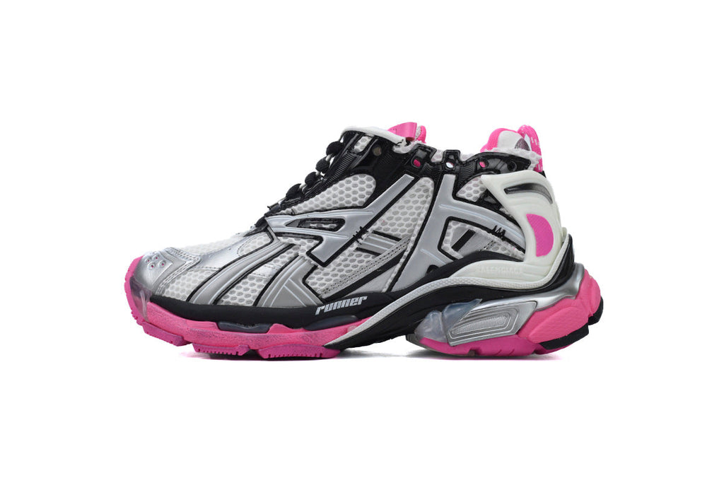 Balenciaga Runner Sneakers Men Women "Silver Black Fluorescent Pink"-retro thick sole dad shoes，Women's Shoe Sale / Men's Shoe Sale