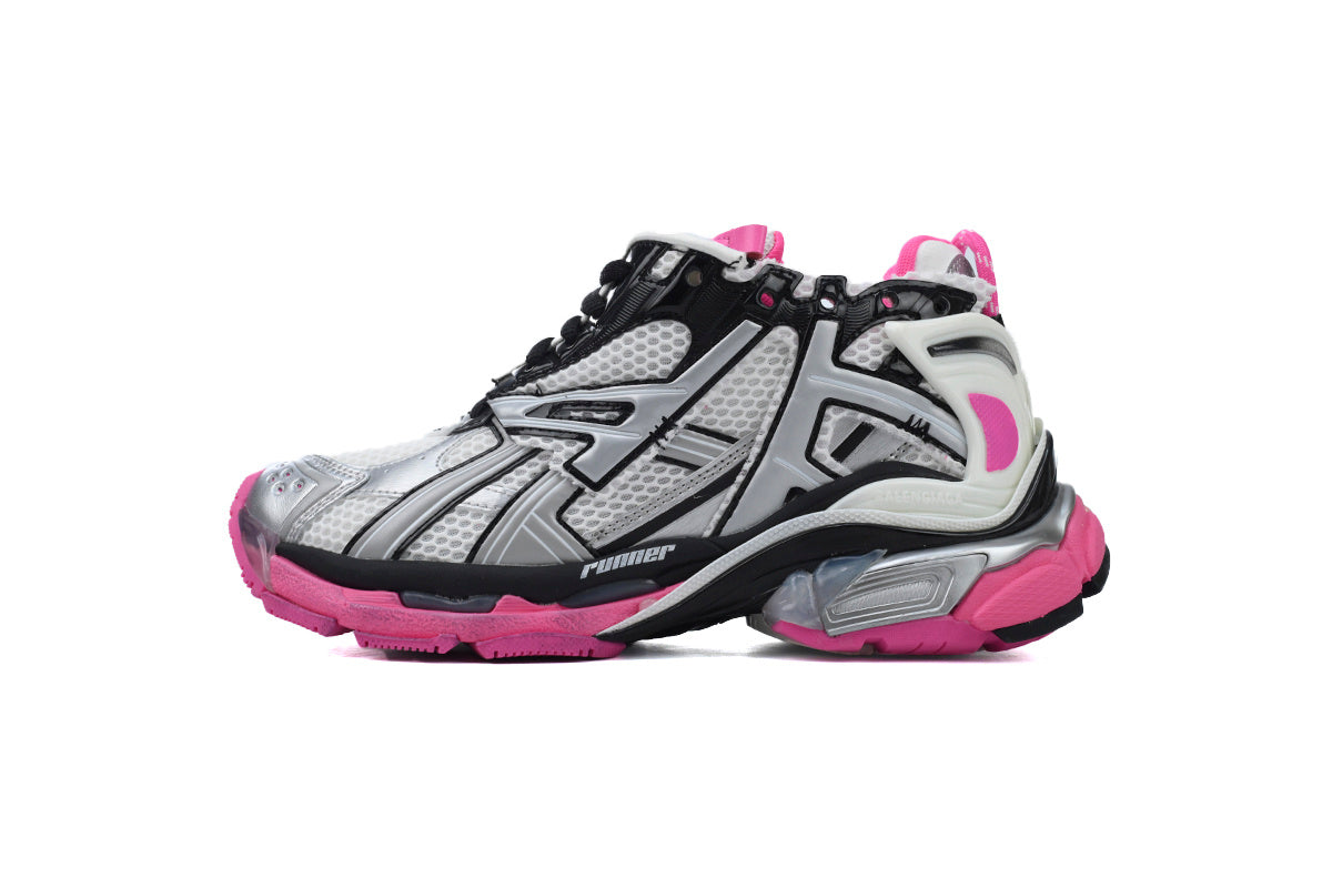Balenciaga Runner Sneakers Men Women "Silver Black Fluorescent Pink"-retro thick sole dad shoes，Women's Shoe Sale / Men's Shoe Sale