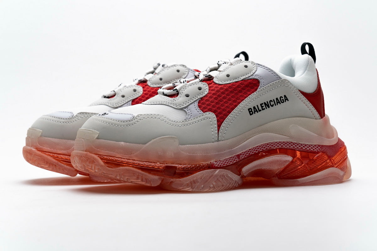 Balenciaga Triple S Clear Sole Sneakers "White Red"-retro thick sole dad shoes，Women's Shoe Sale / Men's Shoe Sale