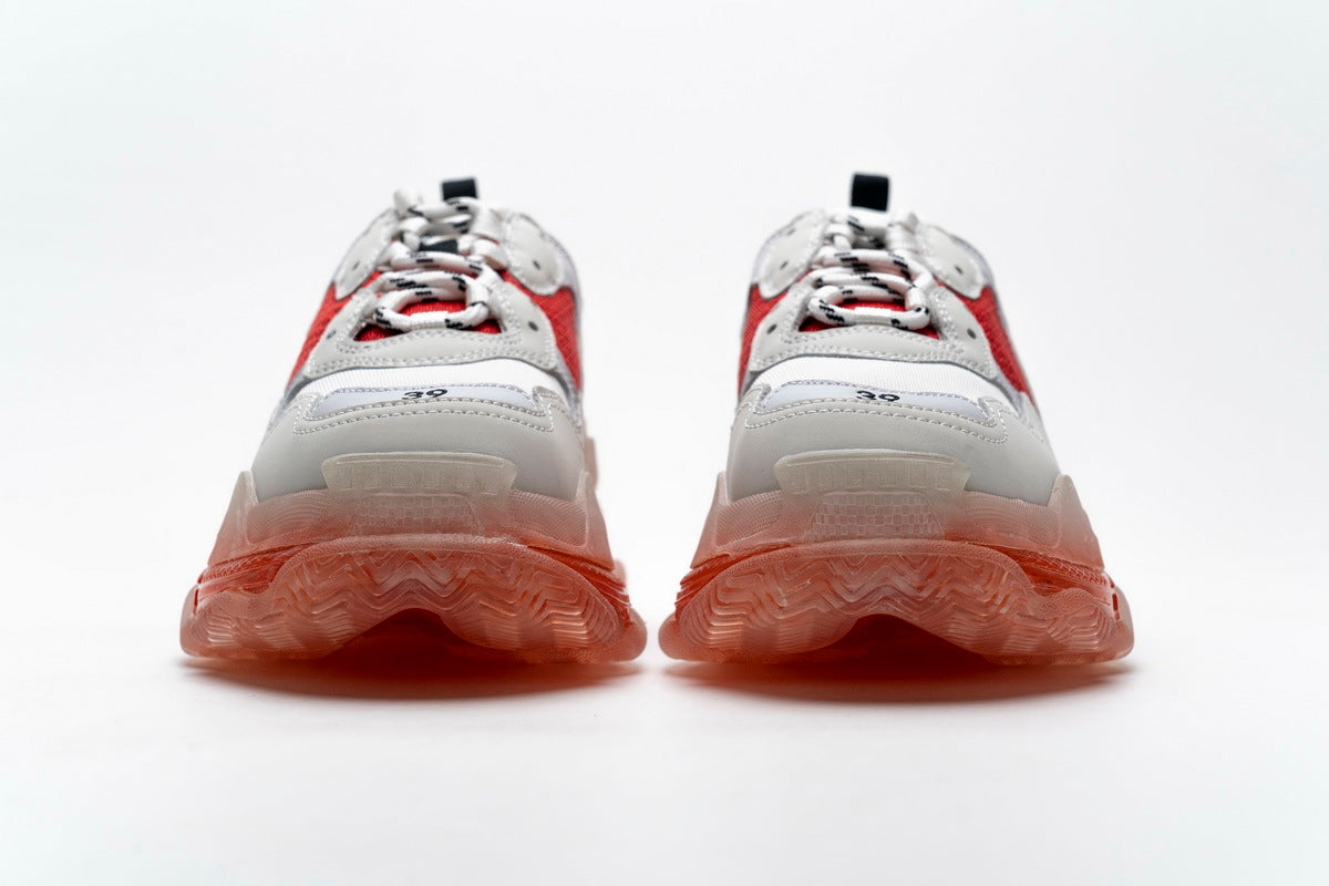 Balenciaga Triple S Clear Sole Sneakers "White Red"-retro thick sole dad shoes，Women's Shoe Sale / Men's Shoe Sale