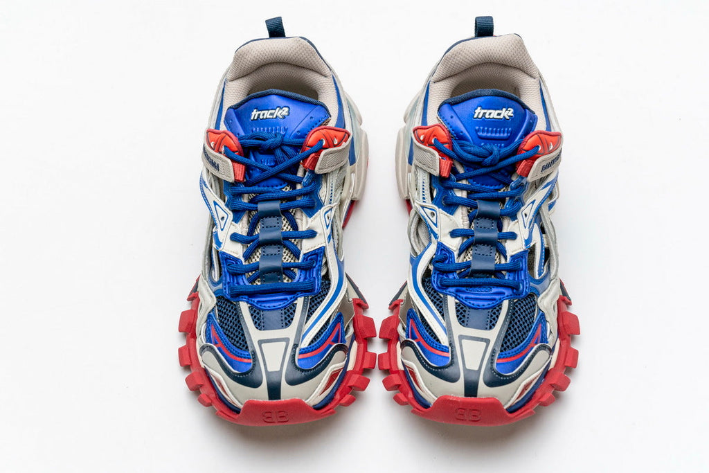 Balenciaga Track 2 Open Sneakers "Beige Blue Red"-retro thick sole dad shoes，Women's Shoe Sale / Men's Shoe Sale