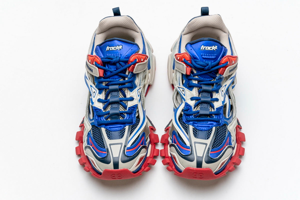 Balenciaga Track 2 Open Sneakers "Beige Blue Red"-retro thick sole dad shoes，Women's Shoe Sale / Men's Shoe Sale
