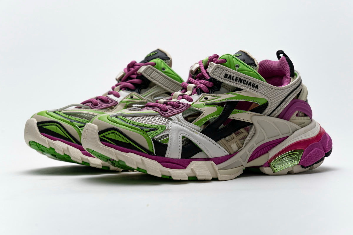 Balenciaga Track 2 Open Sneaker "White Green Purple"-retro thick sole dad shoes，Women's Shoe Sale / Men's Shoe Sale