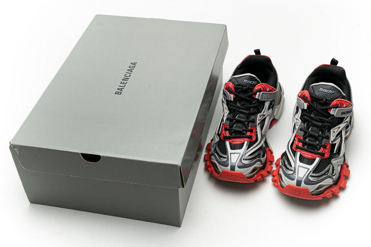 Balenciaga Track 2 Open Sneakers "Grayish Red"-retro thick sole dad shoes，Women's Shoe Sale / Men's Shoe Sale