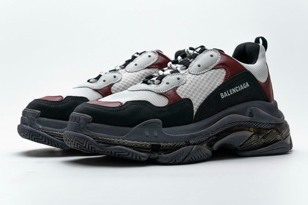 Balenciaga Triple S Sneakers "Black White Burgundy"-retro thick sole dad shoes，Women's Shoe Sale / Men's Shoe Sale