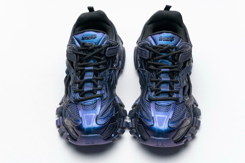 Balenciaga Track 2 Open Sneakers "Iridescent Blue Purple"-retro thick sole dad shoes，Women's Shoe Sale / Men's Shoe Sale