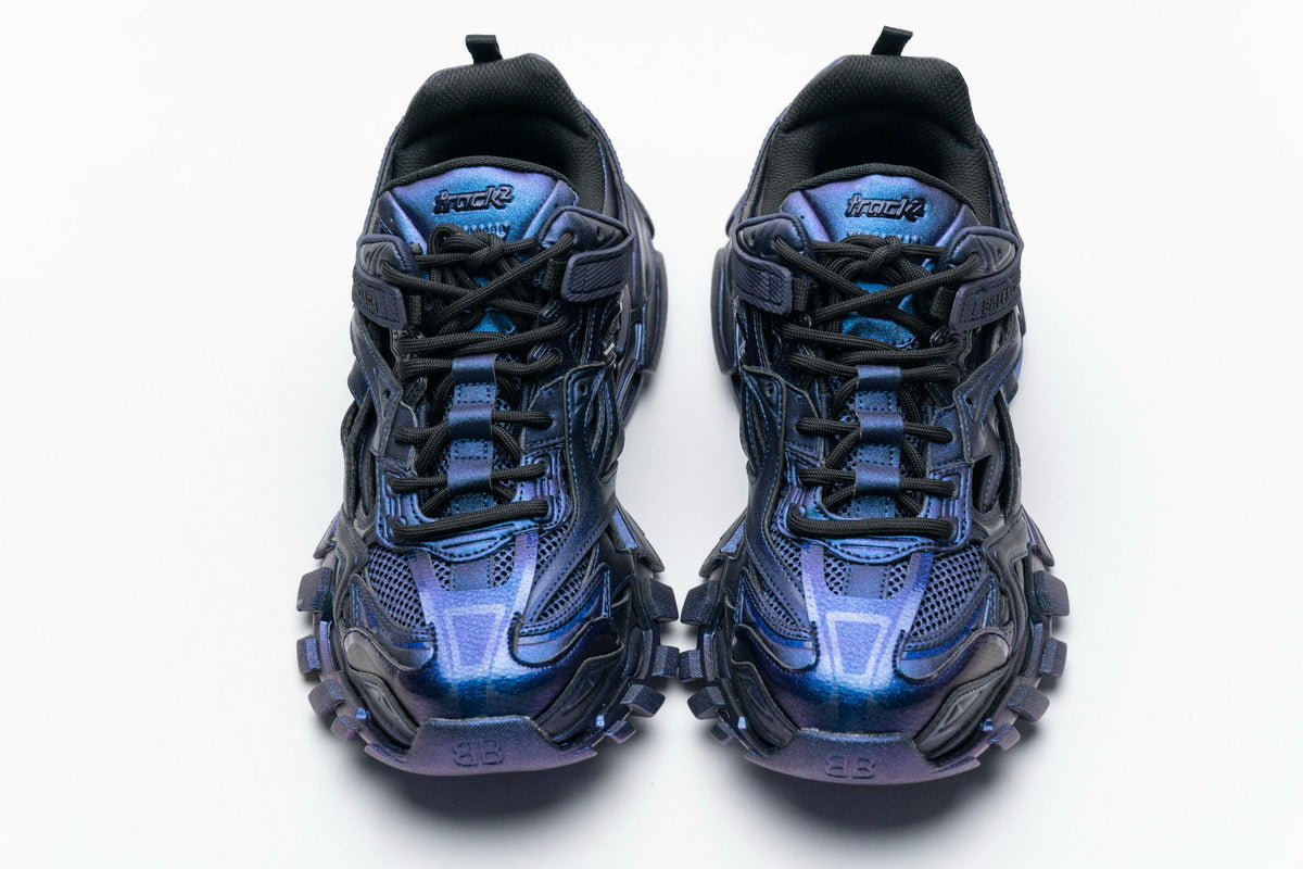 Balenciaga Track 2 Open Sneakers "Iridescent Blue Purple"-retro thick sole dad shoes，Women's Shoe Sale / Men's Shoe Sale