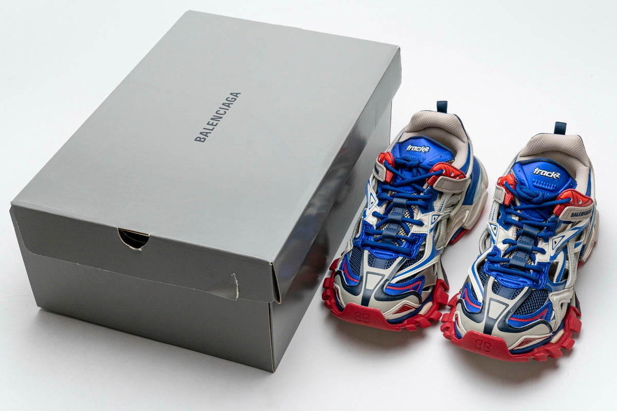 Balenciaga Track 2 Open Sneakers "Beige Blue Red"-retro thick sole dad shoes，Women's Shoe Sale / Men's Shoe Sale